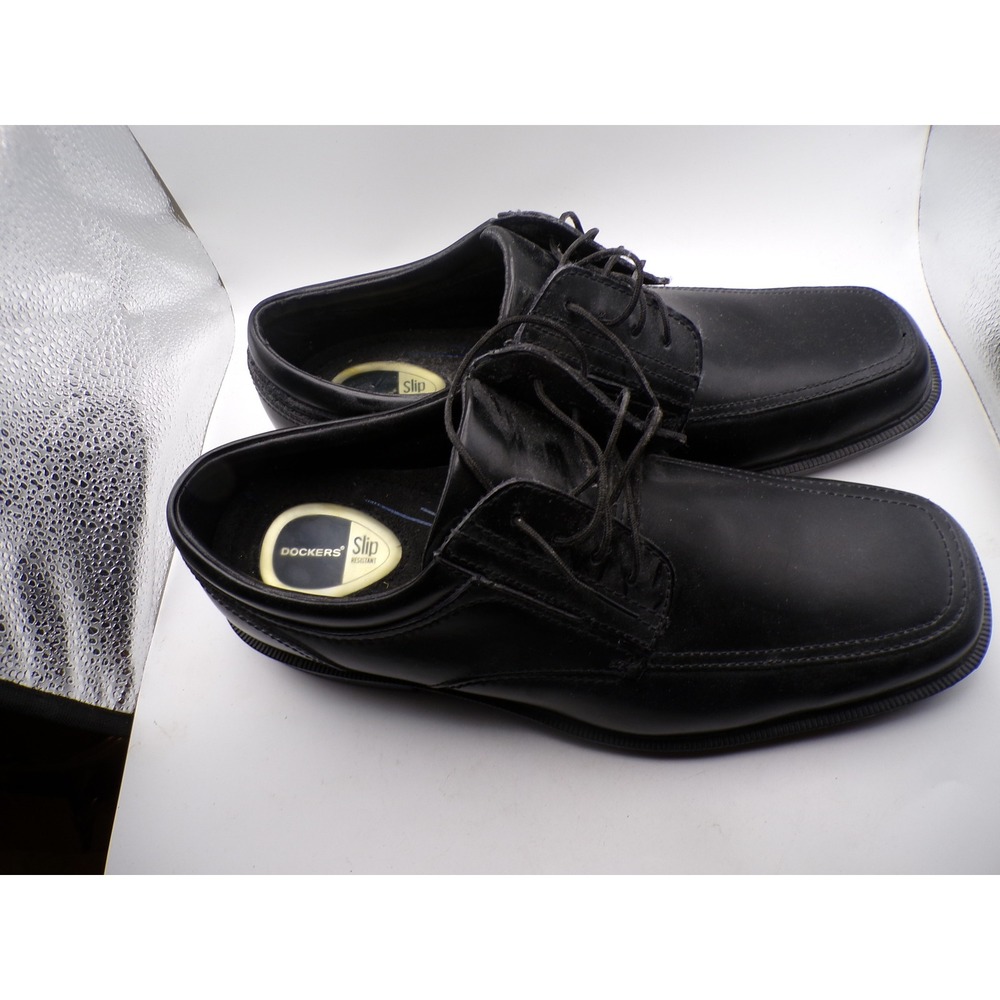 Dockers Black Slip Resistant Dress Shoes Men Square Toe Lace Up Comfort Size 10M